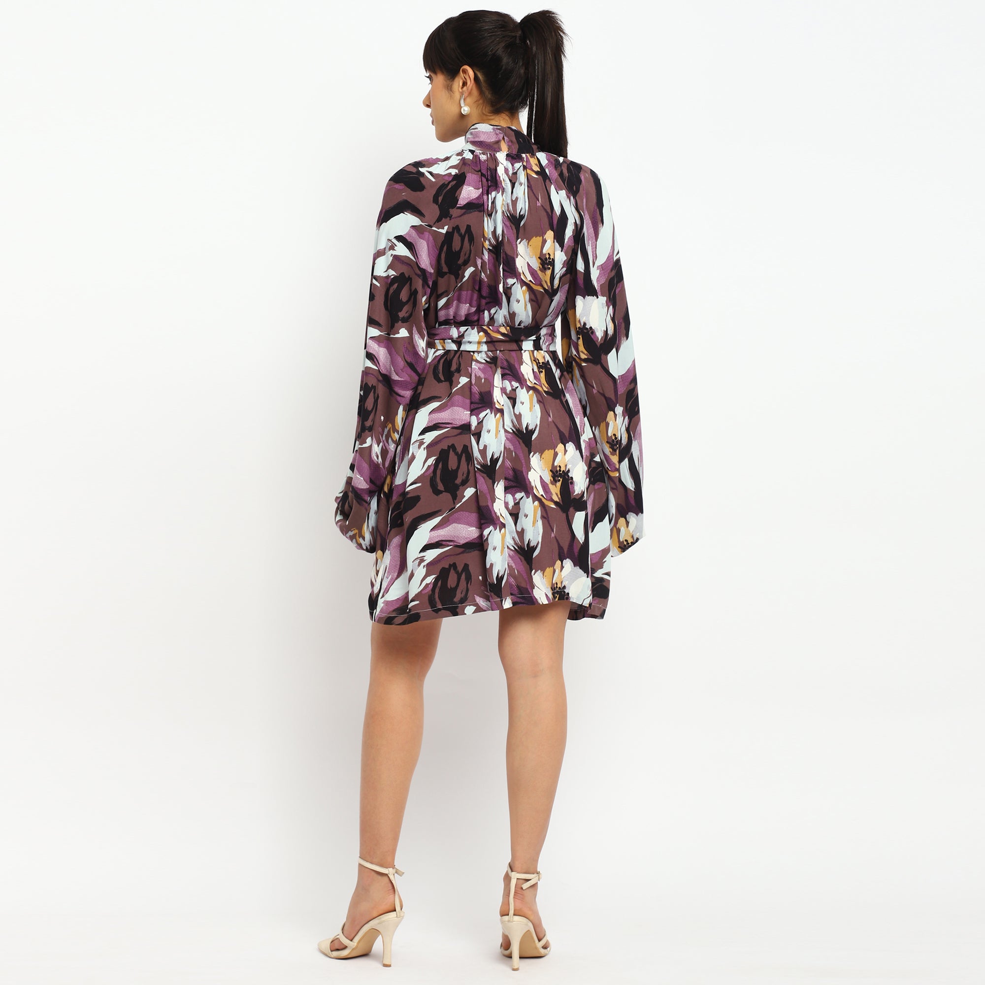 Floral Abstract High-Neck Dress